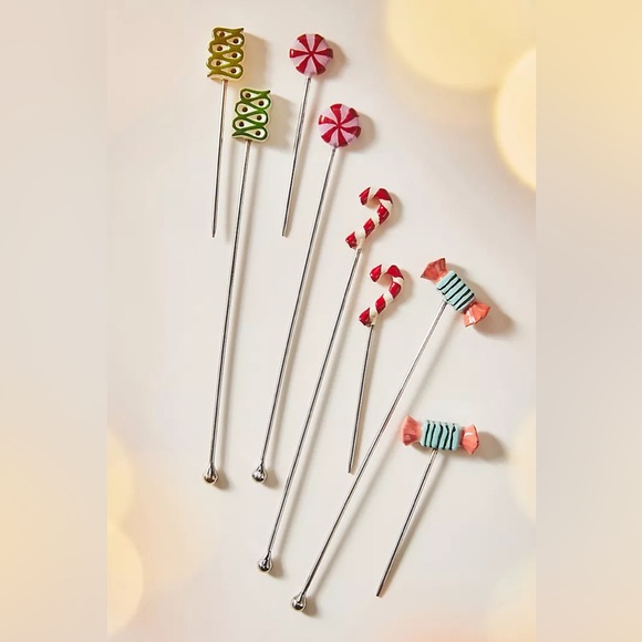 New Anthropologie Christmas Bon Bon Cocktail Picks & Stirrers Set Of 8
